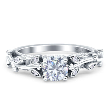Vintage Style Floral Round Engagement Ring Cubic Zirconia 925 Sterling Silver Wholesale